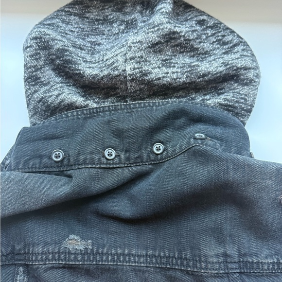 Free People Denim Jacket with Gray Sleeves and Hood - Picture 6 of 7